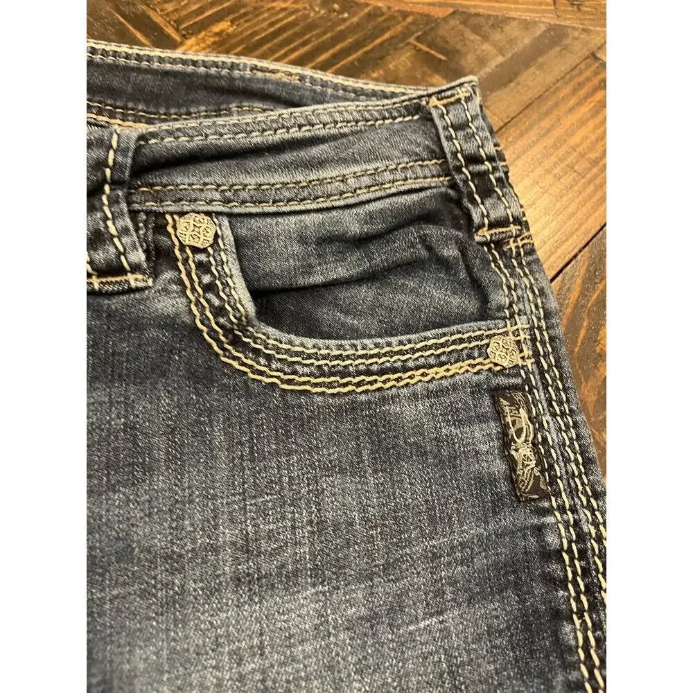 Silver Jeans Aiko Capri Women 33 Thick Stitch Y2K 90s Western Cowgirl Fringe - Picture 13 of 16